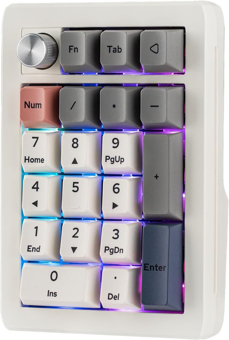 EPOMAKER EK21 VIA Gasket Number Pad with 1000mAh Battery, BT 5.0/2.4GHz/Wired Hot-Swap Numpad with Aluminum Alloy knob, Programmable for Win/Mac/Gaming (Retro White, Wisteria V2 Switch) - Image 1